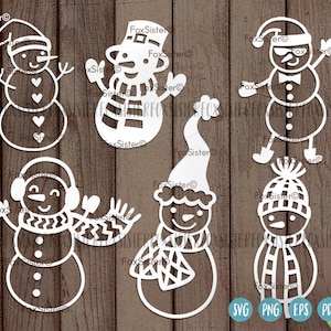 Bonecos de neve de Natal svg, Pacote de bonecos de neve svg, Arquivos de corte svg de bonecos de neve 6, Arquivo de corte svg de Natal, Bonecos de neve simples e divertidos svg, Bonecos de neve simples svg