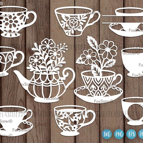 Café, thé et tasses SVG ! Théière Clipart coupe fichiers, Angleterre Svg, Alice au pays des merveilles Svg, fichiers de coupe pour Cricut et Silhouette