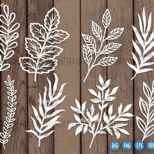 Leaf Svg, Branches Svg File, 8 Designs SET 1, hand drawn svg, Wreath elements svg, Nature svg, Leaves Cutting Svg, Cricut File, Home Decor image 1