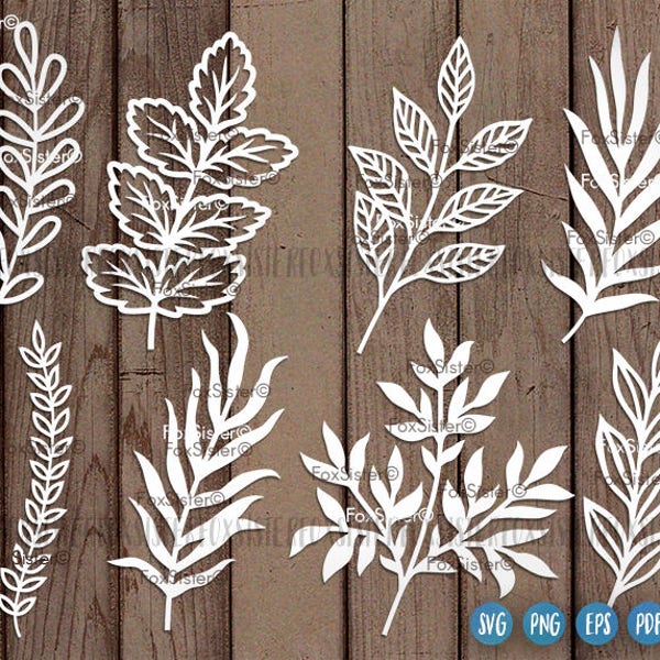 Leaf Svg, Branches Svg File, 8 Designs SET 1, hand drawn svg, Wreath elements svg, Nature svg, Leaves Cutting Svg, Cricut File, Home Decor