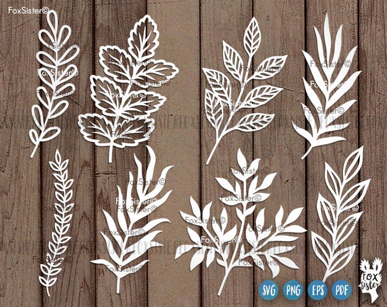 Leaf Svg, Branches Svg File, 8 Designs SET 1, hand drawn svg, Wreath elements svg, Nature svg, Leaves Cutting Svg, Cricut File, Home Decor image 1