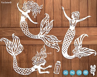 Mermaid SVG Bundle, Mermaids SVG File for Cricut, Little Mermaid Tail Svg, Cutting File Ocean, Sea, Cute Silhouette Cut File Vector Clipart