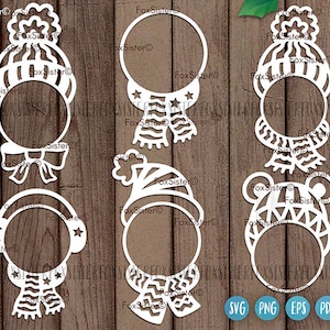 Christmas monograms Svg Bundle, 6 Monogram Frames Svg, Hat, Scarf, Earmuffs, Winter Svg Bundle, Vector, Clipart, Cricut, Silhouette Cut File