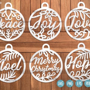 Weihnachtskugeln SVG Bundle SET 3, Weihnachten Bundle Clipart, Hoffnung, Liebe svg Noel Joy, Weihnachtsbaumdekoration svg, Cricut, Silhouette