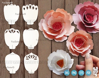 6 Paper Flower Svg templates in a bundle for 3D flowers, Flower Petals Svg, DIY Paper Flowers, digital Svg Png files for Cricut, Silhouette