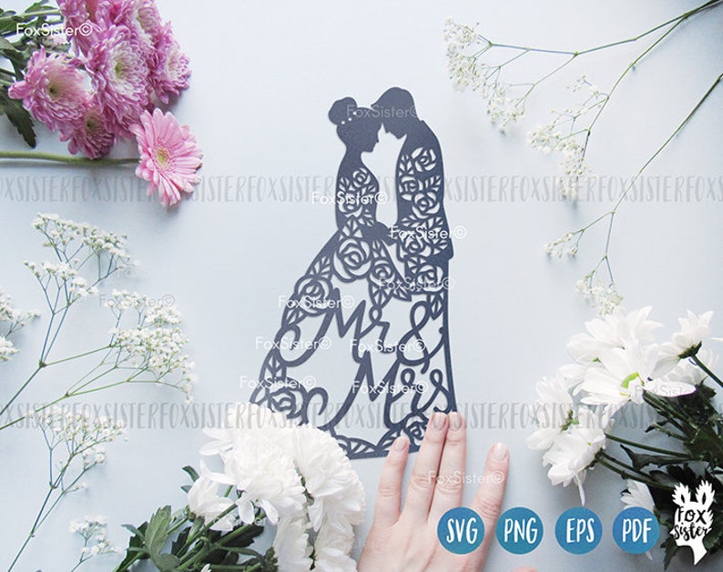 Mr and Mrs Svg, Bride Groom Svg, Floral Wedding Svg, Couple Svg, Bride Clipart, Wedding Cut File, Cricut Silhouette, Vector Svg Cutting file image 2