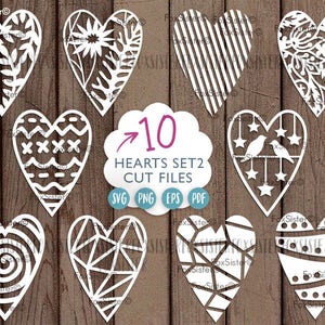 Heart Svg SET 2, 10 svg Hearts, Valentine SVG, Floral Cut File,  Birthday svg,  Wedding svg, Love svg, Decal, Vinyl, Silhouette, Cricut