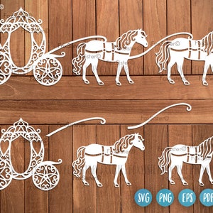 Modelli di file di taglio in formato svg per carrozza della principessa, carrozza di Cenerentola in formato SVG, cavallo in formato SVG, fiaba in formato SVG, matrimonio in formato SVG, magia in formato SVG, Cricut Silhouette