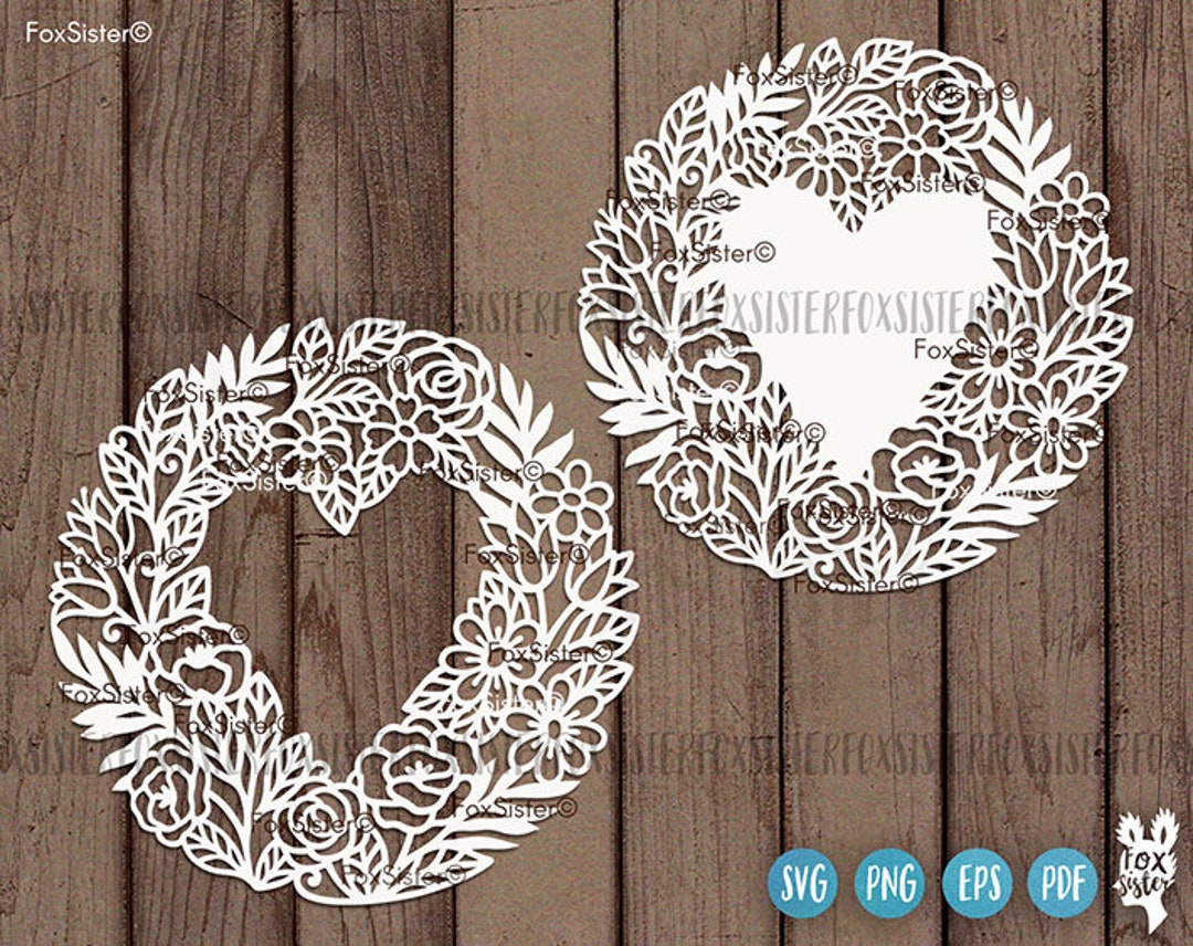 2 Floral Heart Wreaths Svg, Wreath Svg Cutting File Clip Art, Heart Svg ...
