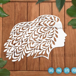 Cara svg para Cricut y Silhouette, Mujer Svg, Niña Svg, FoxSister, Madre naturaleza svg, Archivo de corte Svg, Cara de mujer svg, Perfil svg, Plantas Svg