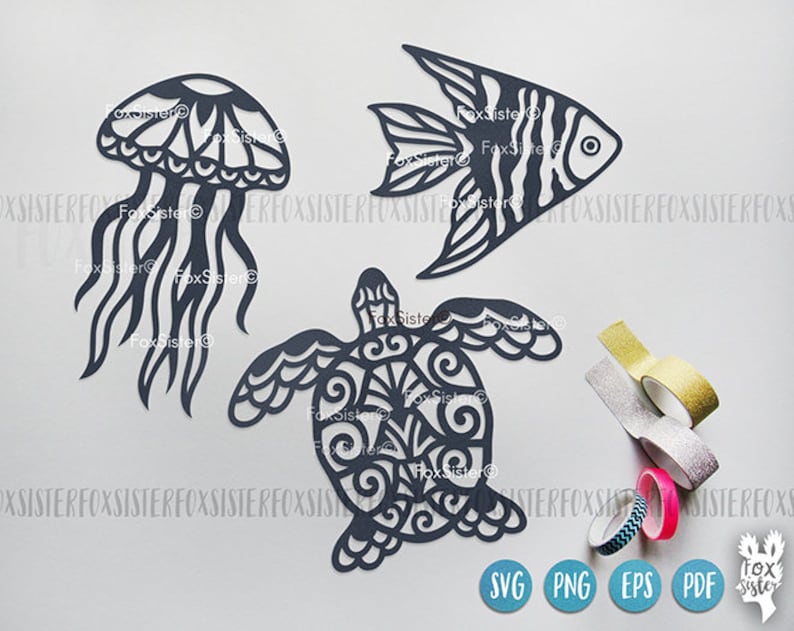 Download Turtle Mandala Svg Boho Jellyfish svg Vector Fish Svg Sea | Etsy