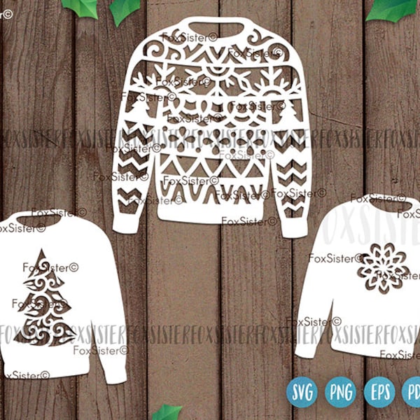 Christmas Sweater Svg Bundle, Christmas Tree, Snowflake Svg, Christmas jumper Svg, Ugly Christmas Sweater Svg, Vector Png Cricut Silhouette