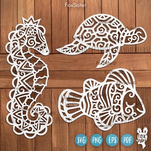 Sea animals svg for Cricut Silhouette Glowforge and other laser cutters, fish svg, fish clipart, under the sea water svg, seahorse svg