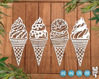 Paquete SVG de helado para Cricut y Silhouette, SVG de cono de helado, FoxSister, SVG de verano, SVG de postre, SVG de playa, Clipart de helado