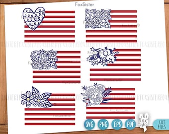 American flag svg bundle for Cricut and Silhouette, patriotic svg, floral flag svg, fourth of July svg, July 4th svg, American flag png