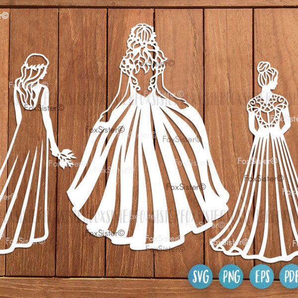 Novia svg, novias svg, paquete svg, set 2, princesa svg, archivo de corte de novia, vestido de novia svg, boda svg, novia clipart, cricut, silueta