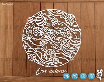 Space Svg design for Cricut and Silhouette, planets svg, galaxy svg, celestial svg, night sky with planets svg, astronomy svg, mystical svg