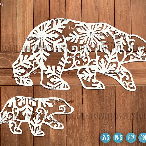 Polar Bears Svg Png Pdf Eps Vector Cut Files, Polar Bear Clipart, Polar Bear Cut File, Mama Bear Svg, Baby Bear Svg, Cricut and Silhouette