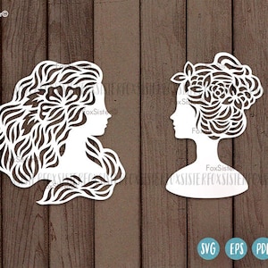 Girl face profiles svg for Cricut and Silhouette, face svg, girl svg cut file, woman face svg, hair svg, cute girl face svg vector clipart