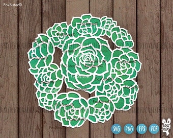May include: A digital cut file design featuring a wreath of green succulent plants. The design is perfect for crafting projects like paper crafts, vinyl decals, and more.