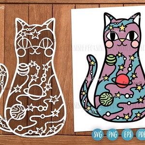 Space Cat svg for Cricut and Silhouette, cats svg, Pets svg, sublimation svg, layered svg, vector clipart, astronaut svg, galaxy svg image 1