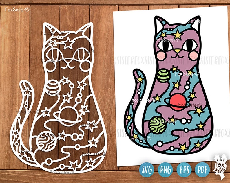 Space Cat svg for Cricut and Silhouette, cats svg, Pets svg, sublimation svg, layered svg, vector clipart, astronaut svg, galaxy svg image 1