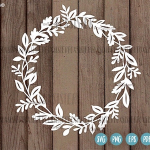 Couronne monogramme SVG / PDF cadre floral cercle blanc |  Modèle de papier découpé | fleurs en papier découpées | Camée Cricut | Décoration d'intérieur | couper la lime