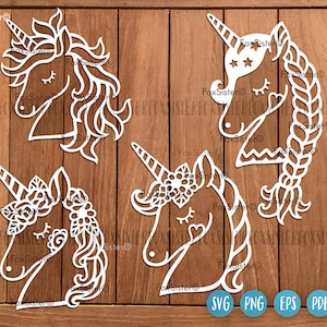 4 süße Einhörner digitale Vorlagen, Einhörner Vektor Clipart, Einhorn Bundle, magische Digital Cut-Datei für Cricut und Silhouette