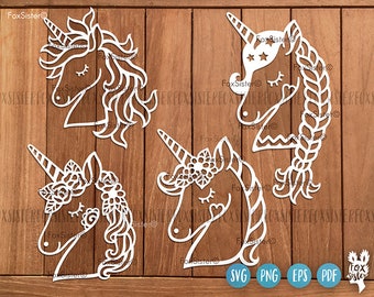 4 Cute Unicorns Svg digital templates, Unicorns Vector Clipart, Unicorn Svg Bundle, Magical Digital Cut File for Cricut and Silhouette