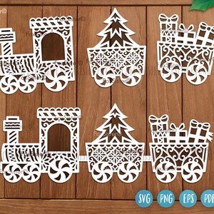 Paquete de tren SVG, juguete navideño SVG, adorno para árbol de Navidad SVG, tren Cricut SVG, Papá Noel, para niños, vector, PNG, silueta, Cricut