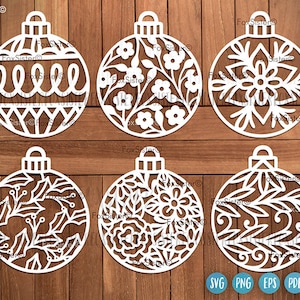 Kerstballen SVG bundel SET 8, kerst Svg bundel Clipart, sneeuwvlok kerstbal sjabloon Svg, kerst Vector bundel, Cricut, silhouet