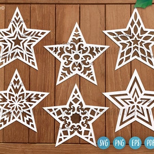 Sterren svg bundel SET 11 voor Cricut en Silhouette, kerst ornamenten svg, schattige sterren svg, hemelse svg, kerstboom ornamenten svg
