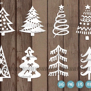 Lot 1 svg sapins de Noël ! 8 fichiers svg, arbre de Noël coupé fichier svg, Noël Svg, svg du nouvel an, hiver Svg, Cricut, Silhouette