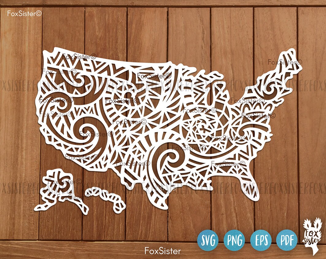 Cricut および Silhouette 用の米国地図 SVG デザイン、独立記念日 SVG、7 月 4 日 SVG、愛国心 SVG、クールな米国地図 SVG、米国地図、米国 png