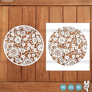 Two Floral Circle designs SVG, PNG, Round Svg, Papercut Template Svg, personalise DIY cards, Floral Svg, Flowers Svg, Cricut, Silhouette