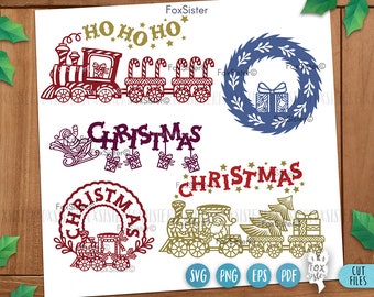 Christmas svg bundle for Cricut Silhouette Glowforge files, Christmas train svg, Presents svg, Santa svg, winter svg, Santa sleigh svg