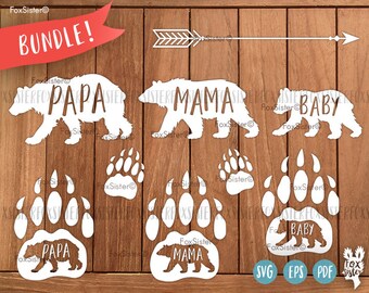 Mama Bear SVG / PDF Papercut Template Bundle | Bears | Papa, Baby Bear | Animals |Commercial use | Family | Cut file | Cricut | Silhouette