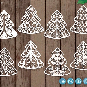 Pacchetto di file di taglio svg dell'albero di Natale per Cricut e Silhouette, svg disegnato a mano di pino, svg dell'albero di pino, svg di Natale, ornamenti dell'albero di Natale