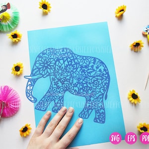 Modèle Elephant Svg Png, Elephant Cut File, Animal Svg, Floral animal svg, Svg Elephant, Floral Clipart, pour Cricut et Silhouette image 2