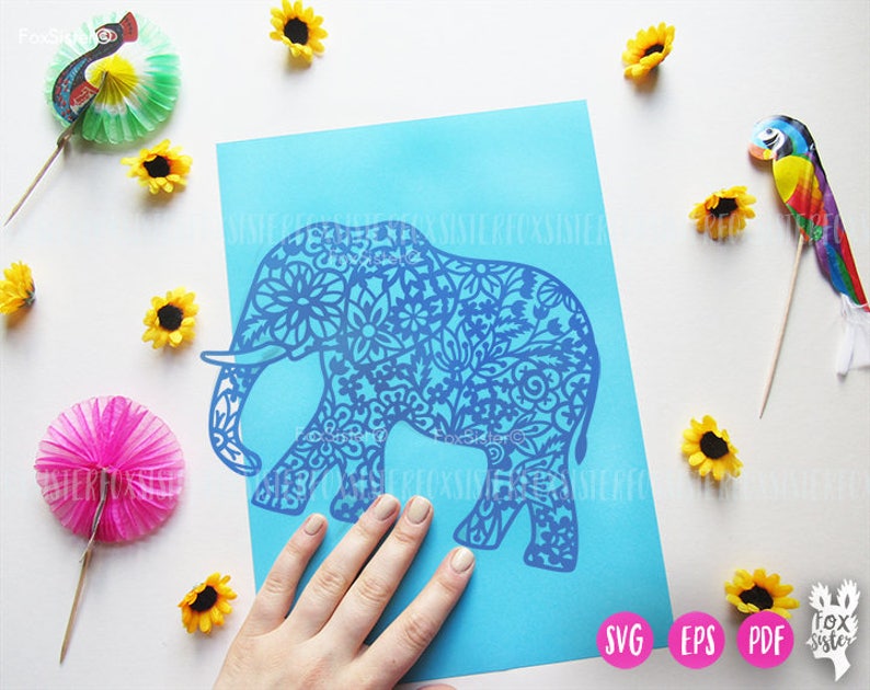 Modèle Elephant Svg Png, Elephant Cut File, Animal Svg, Floral animal svg, Svg Elephant, Floral Clipart, pour Cricut et Silhouette image 2