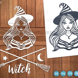 Bruja Svg, Bruja de Halloween Svg, Clipart de Halloween, Truco o trato Svg Png, Hermosa bruja Svg, Archivos Svg mágicos para Cricut y Silhouette