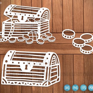 Baú do Tesouro svg para Cricut e Silhouette, FoxSister, para crianças svg, clipart de pirata, clipart de Baú do Tesouro de Madeira, caixa do tesouro svg