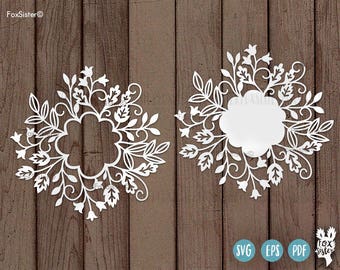 Floral rond Monogram Frame Wreath svg fichiers coupés pour Cricut, Silhouette, Vide rond monogramme cadre svg, cercle cadre svg, couronne cadre svg