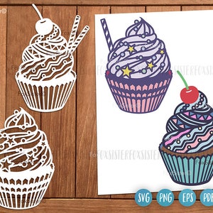 Cupcake svg para Cricut y Silhouette, cake svg, FoxSister, food svg, archivos svg, cumpleaños svg, panadería svg, fiesta de cumpleaños svg, muffin svg