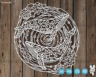 Whales svg design for Cricut and Silhouette, animal svg, ocean svg, sea animals svg, celestial svg, humpback whale svg, whale vector clipart