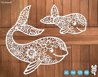 Archivos de corte SVG de ballenas, SVG de ballena bebé y SVG de mamá, clipart de ballena, SVG de animal floral, SVG de familia, archivos SVG de corte PNG para Cricut Silhouette