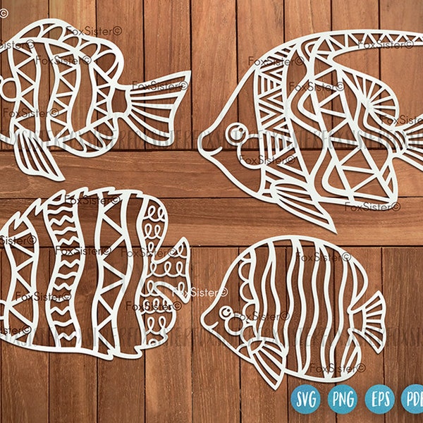 4 Happy Fish Svg Cutting Files for Cricut and Silhouette Set2, Fish Cutting File, Sea Svg, FoxSister, Underwater Svg, Fish Svg, Vector files