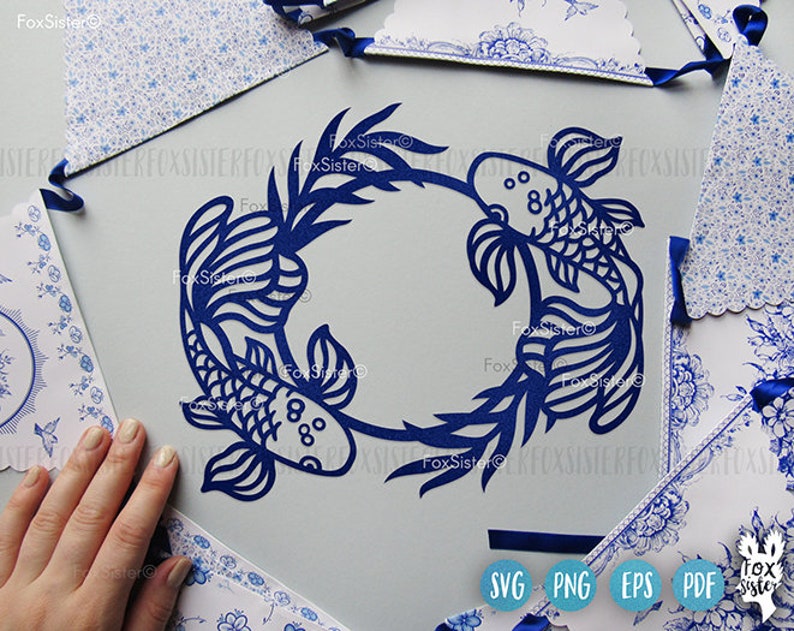 Download Koi Fish Monogram Frame Svg Png Cut File Template Blank | Etsy