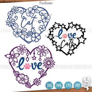 Love cats svg bundle for Cricut Silhouette, cat svg, pet svg, cat lover svg, cat mom svg, word cat in a heart svg, love svg, cat mom shirt