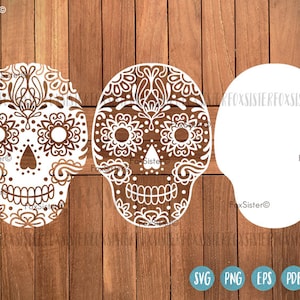 Sugar Skull SVG taglia file Halloween, Decorativo bellissimo teschio in formato SVG, Modello Papercut, Giorno dei Morti in formato SVG, spettrale, Cricut, Silhouette